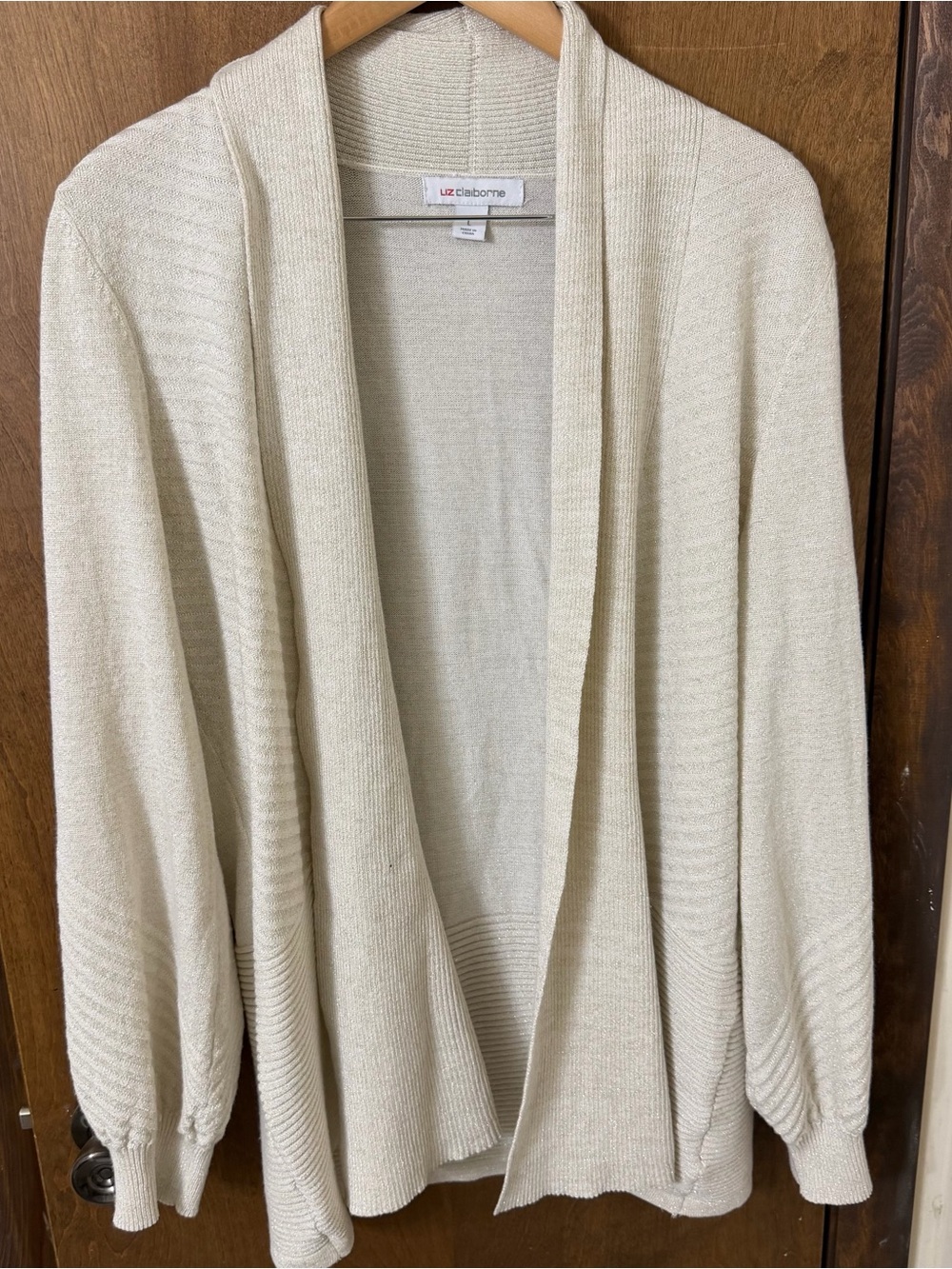 Liz Claiborne Women’s L Sparkle Cream Open-Front Cardigan Sweater